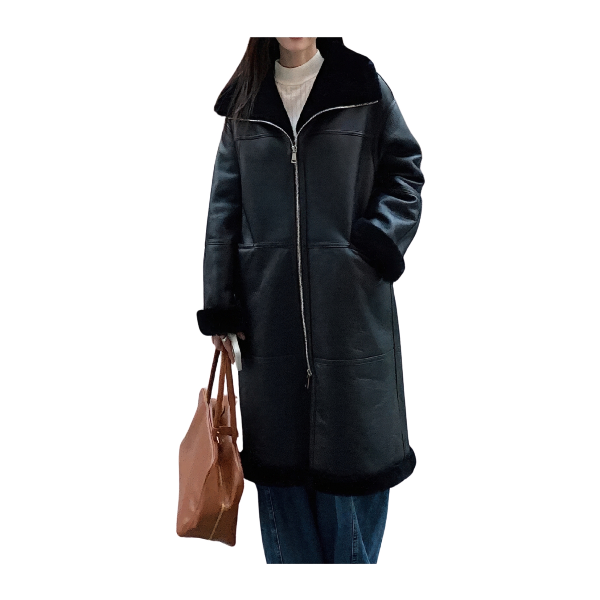 Manteau noir aviateur femme