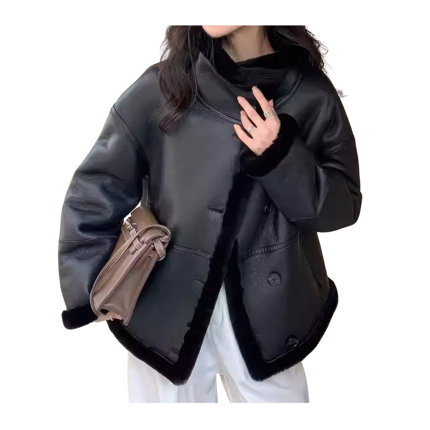Shearling jacket noir femme