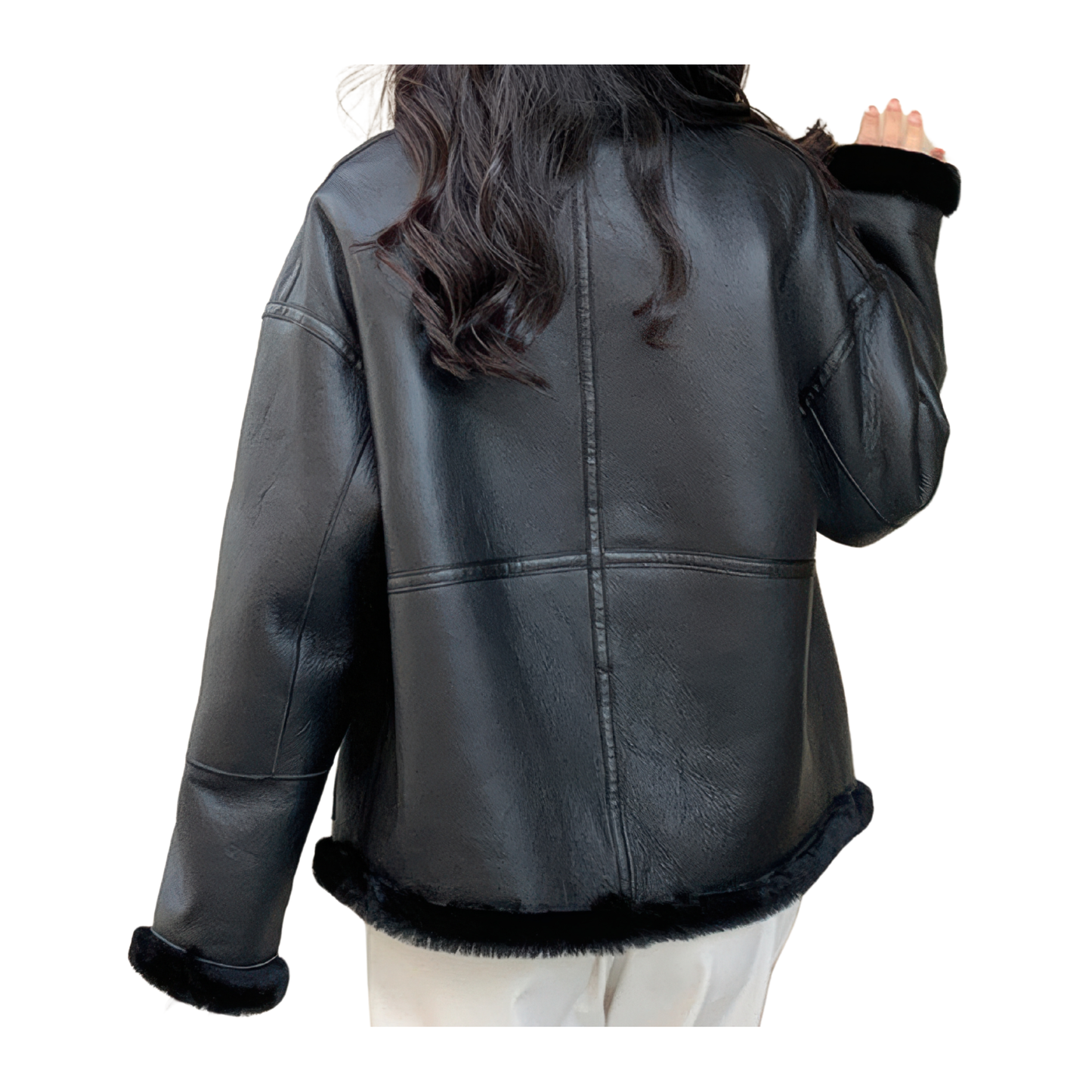 Shearling jacket noir femmes