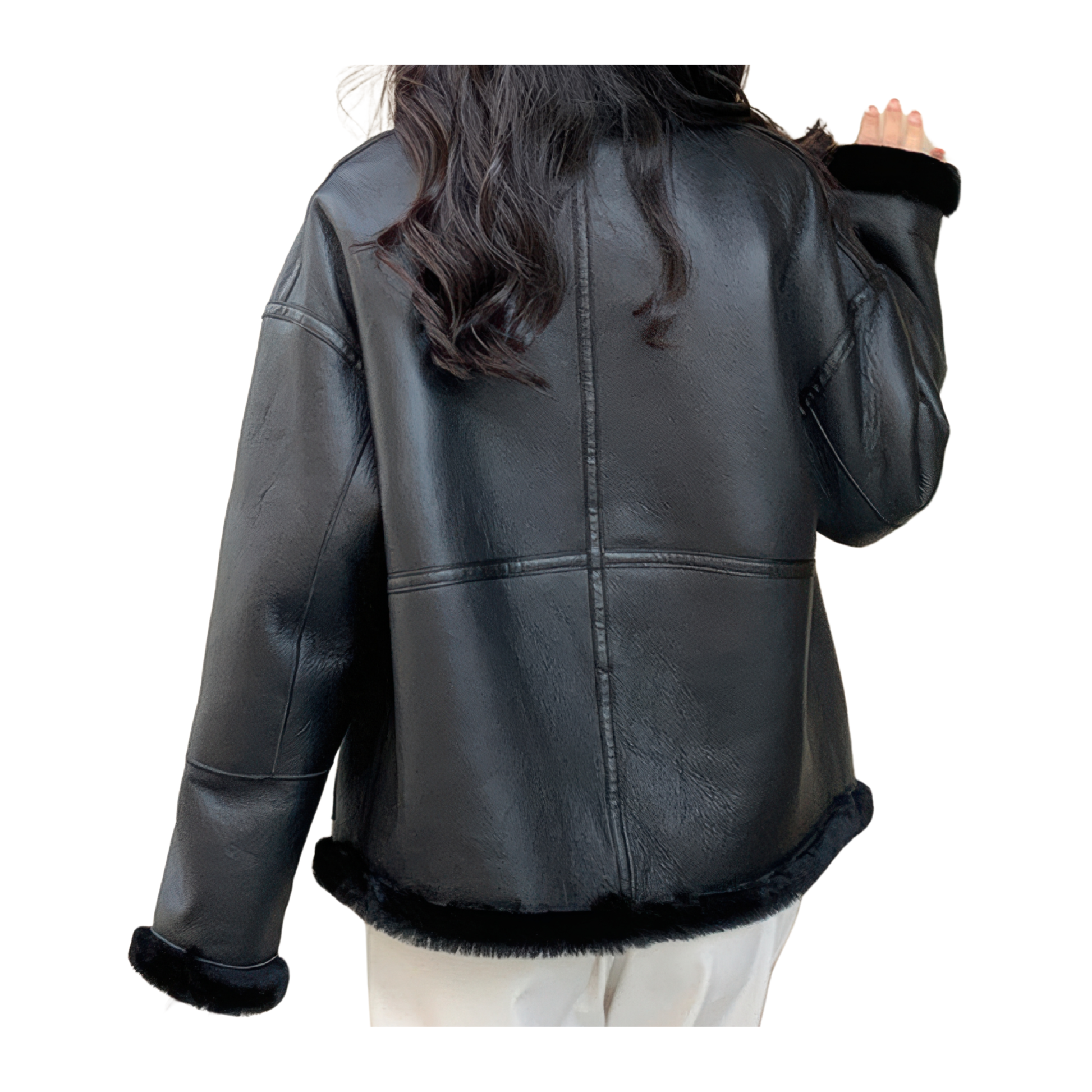 Shearling jacket noir femmes
