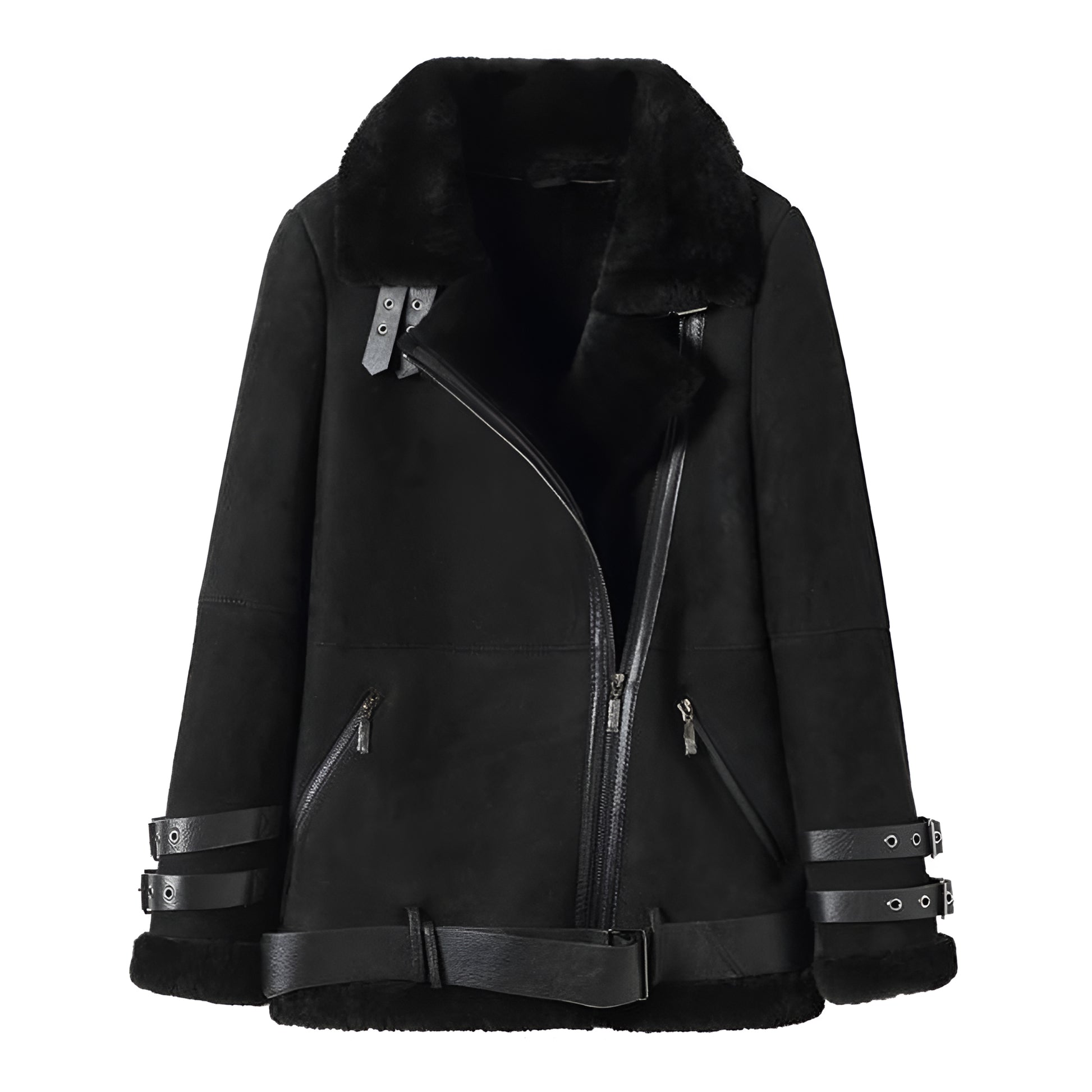 Veste aviateur noir cuir mouton femme