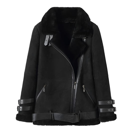 Veste aviateur noir cuir mouton femme