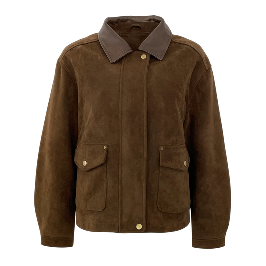 Veste aviateur simili cuir femme marron