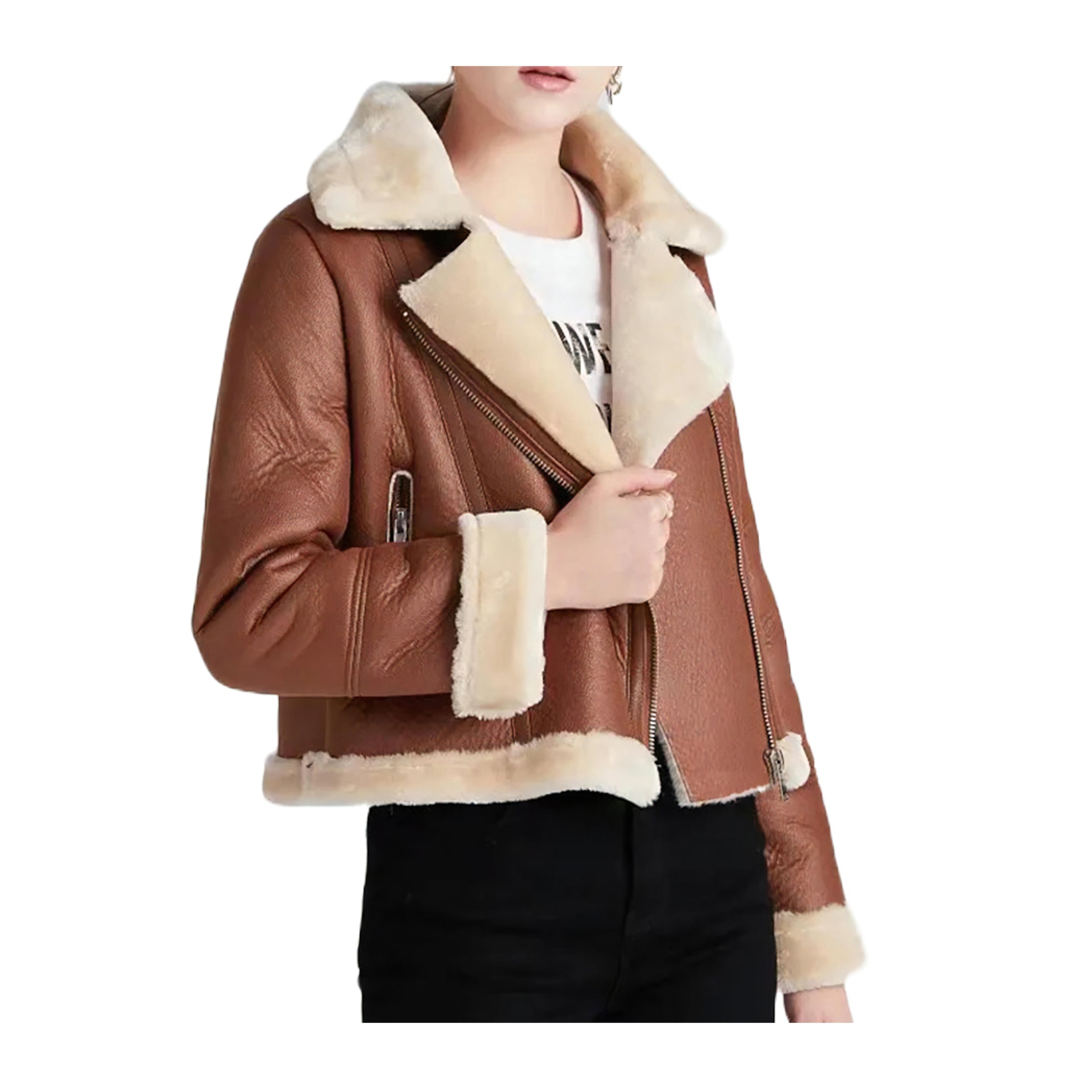 Veste Courte Simili Cuir Femme Cuir Aviateur - Main Image