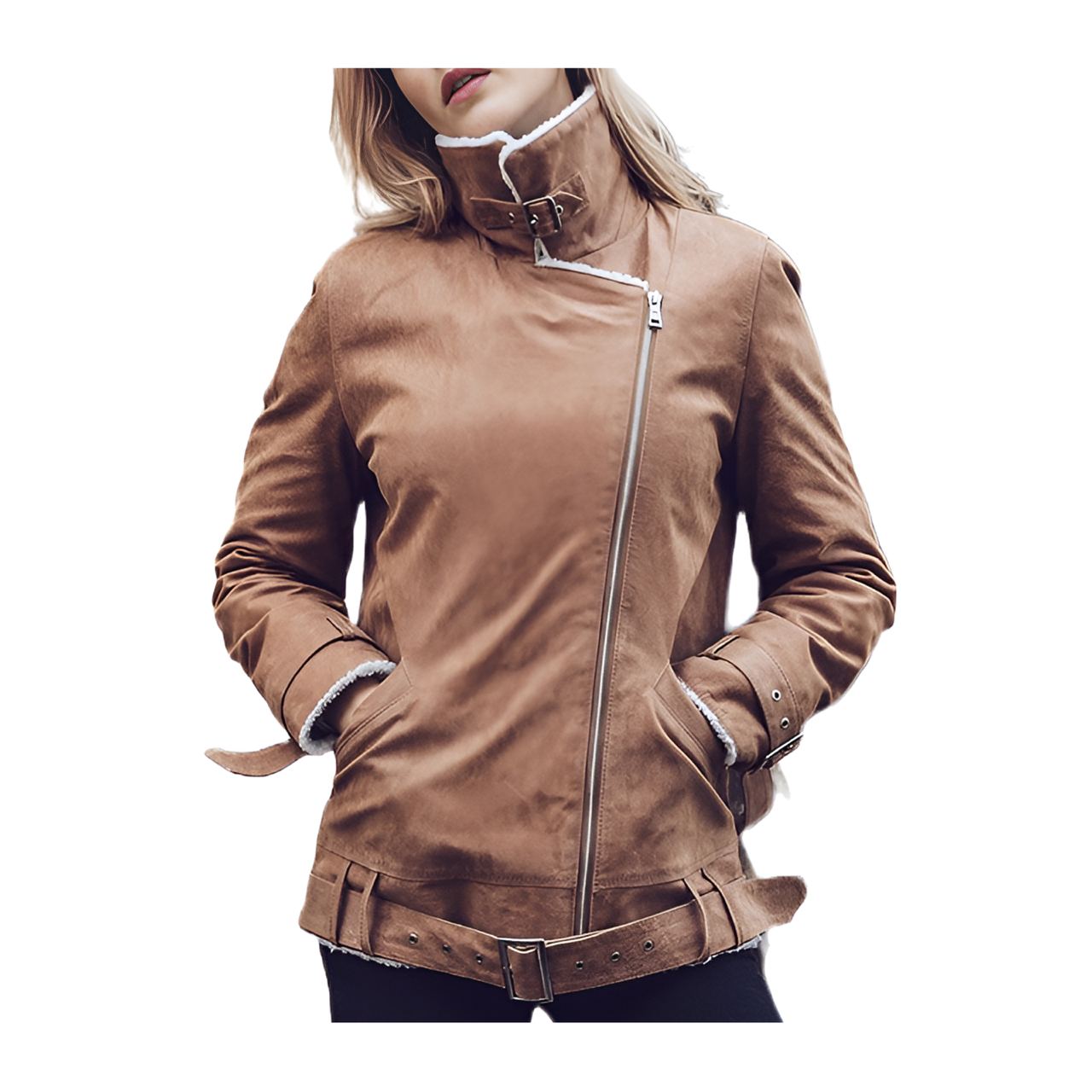 Veste Cuir Camel Femme