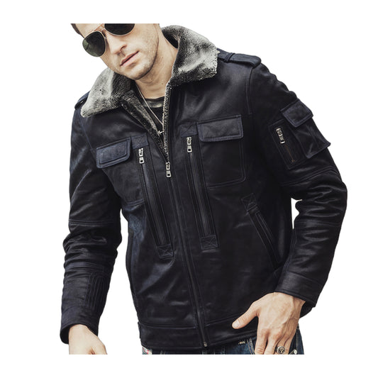 Veste cuir fourrure homme