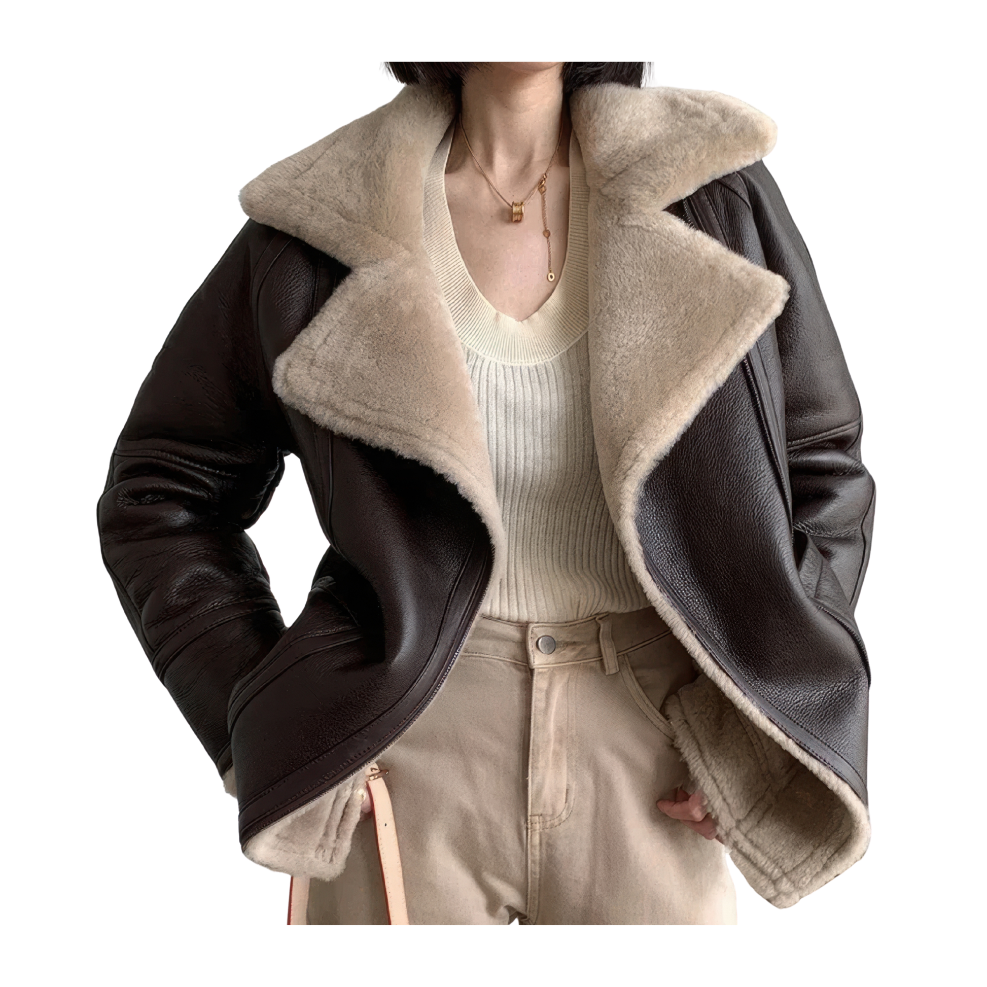 Veste cuir retourné bombardiers femme