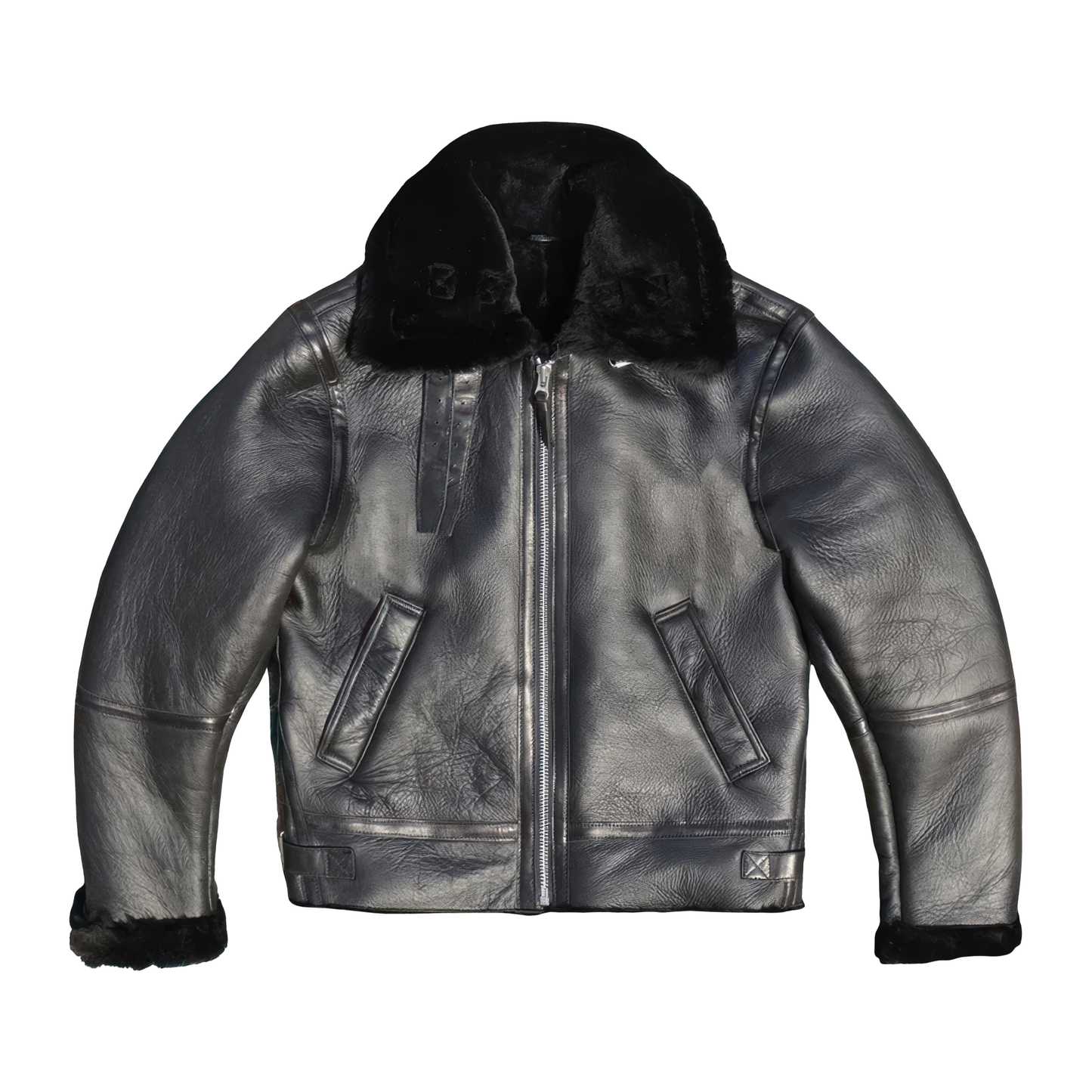 Veste en cuir shearling noir