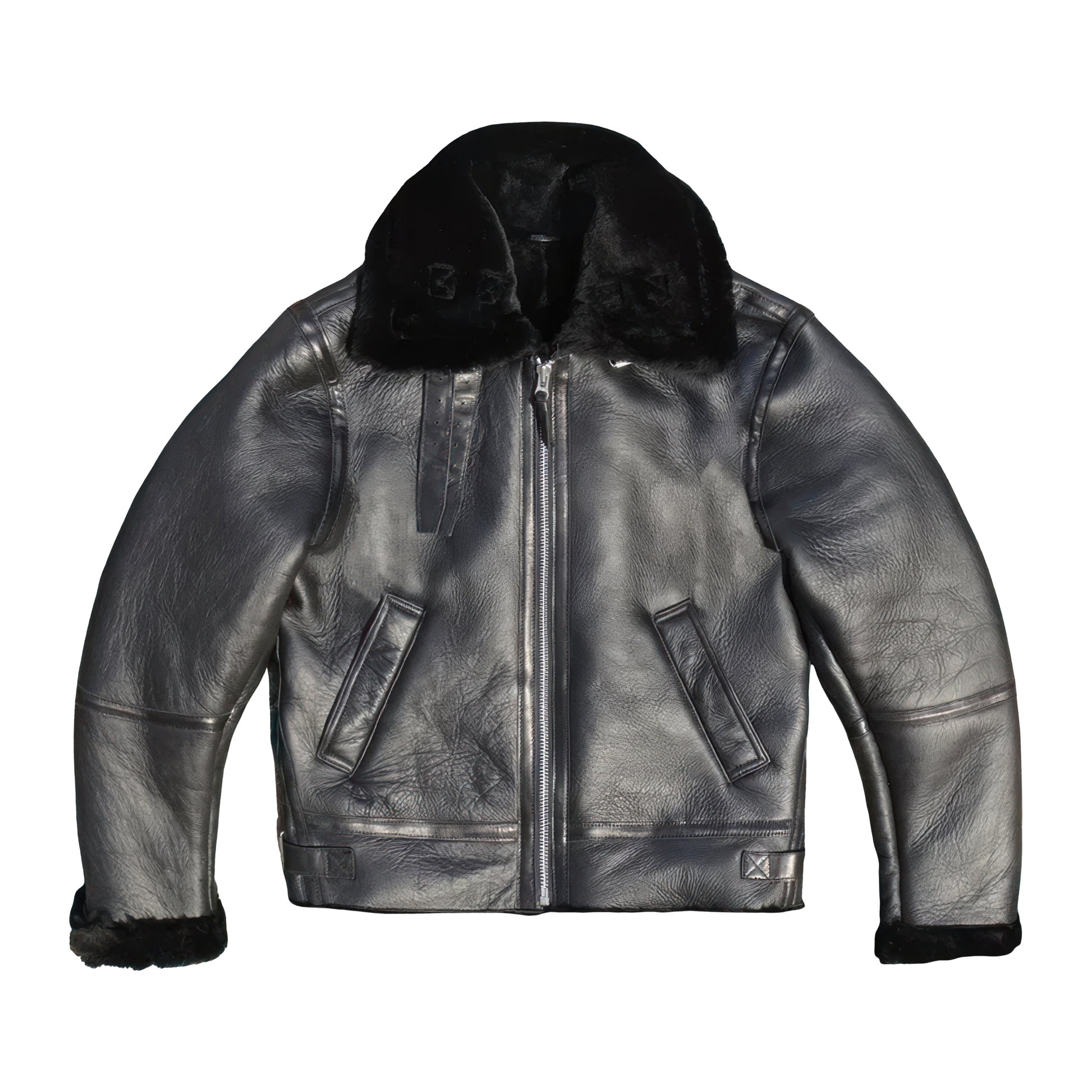 Veste en cuir shearling noir