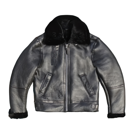 Veste en cuir shearling noir