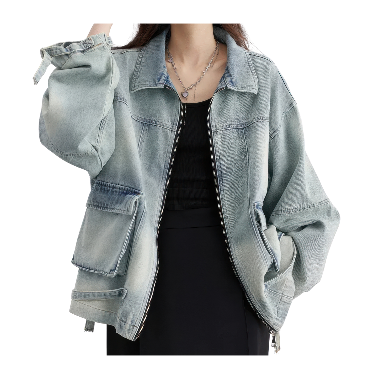 Veste en jean style aviateur femme
