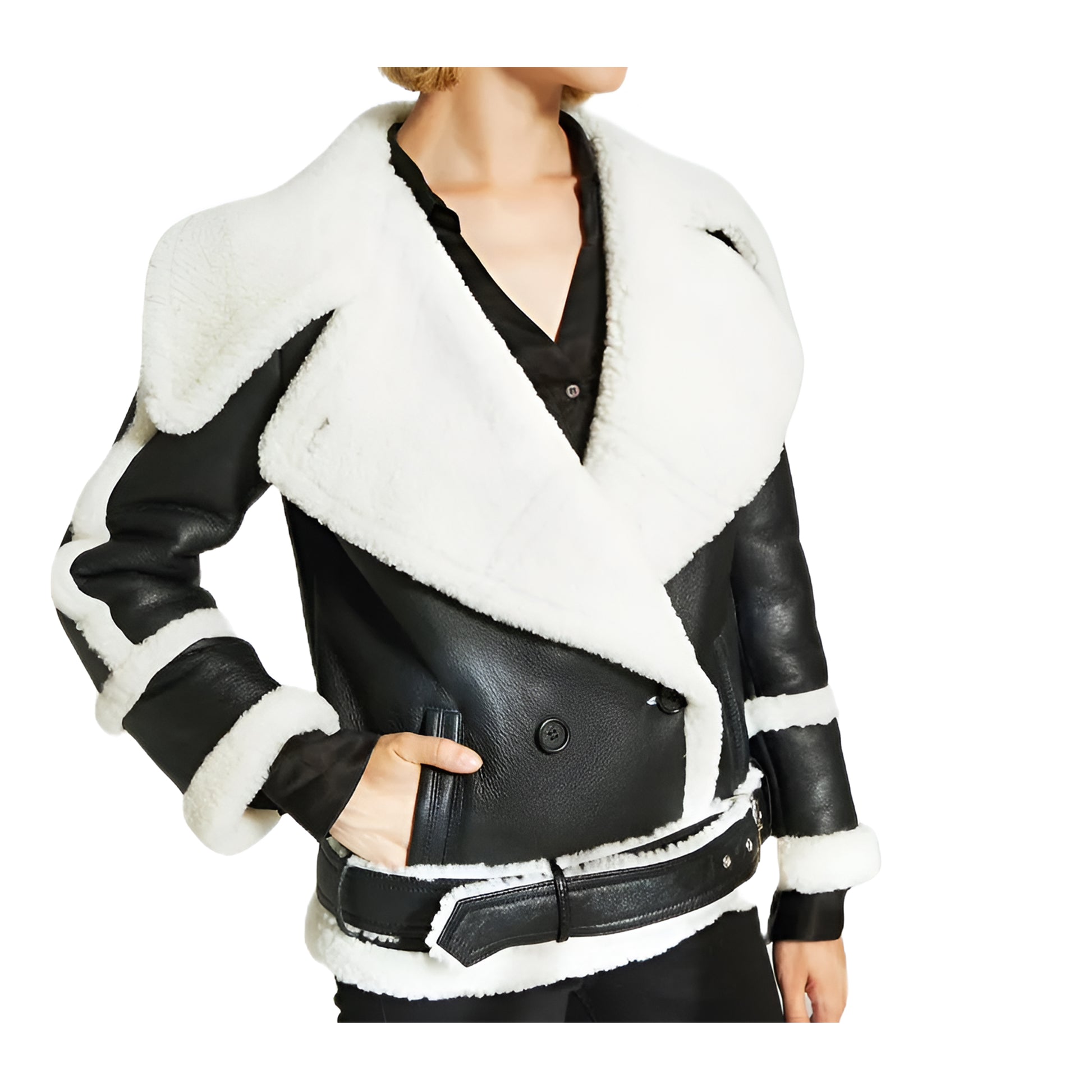 Veste Col Mouton Femme Cuir Aviateur - Main Image