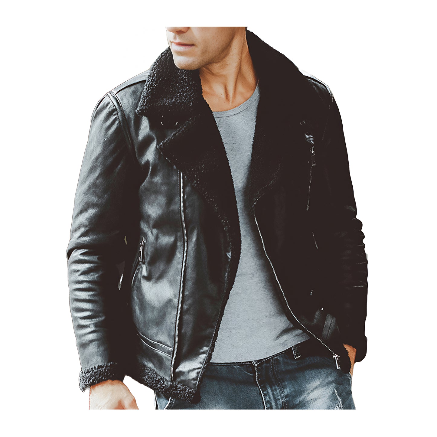 Veste hommes col fourrure