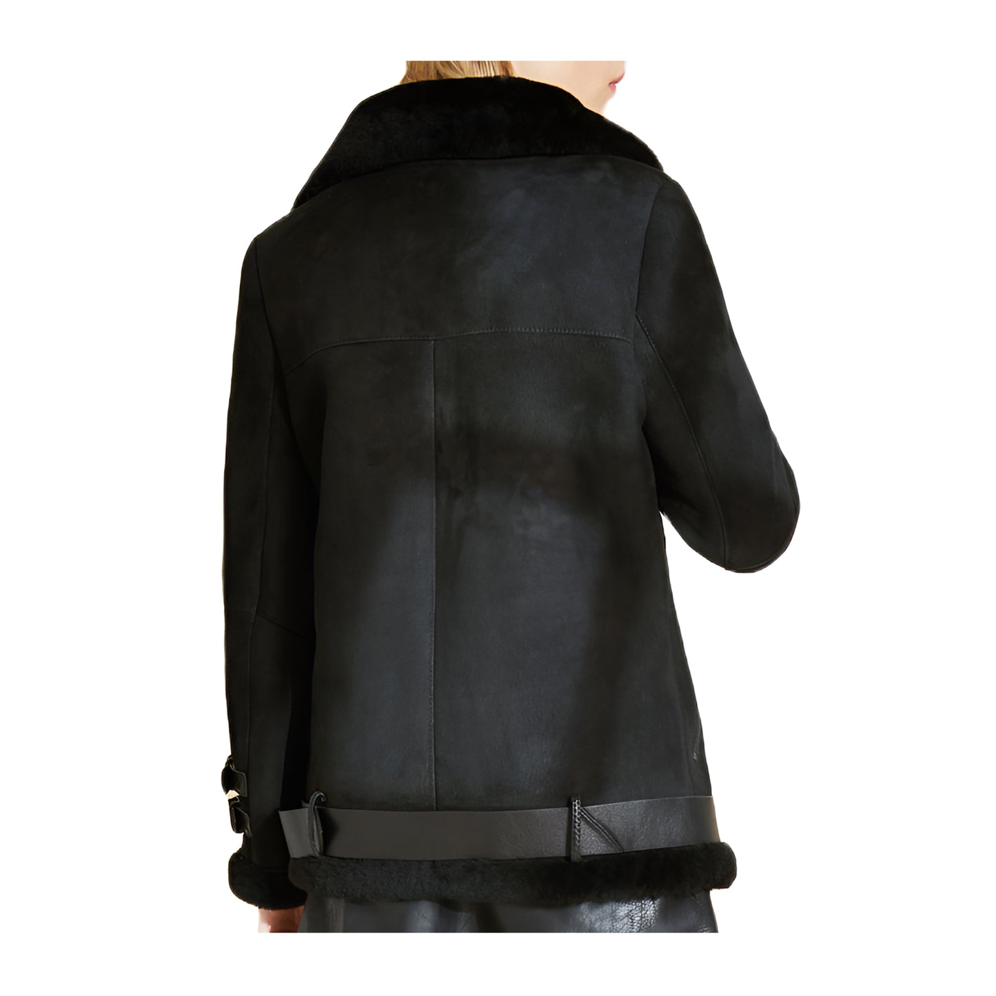 Veste noir aviateur cuir mouton femme