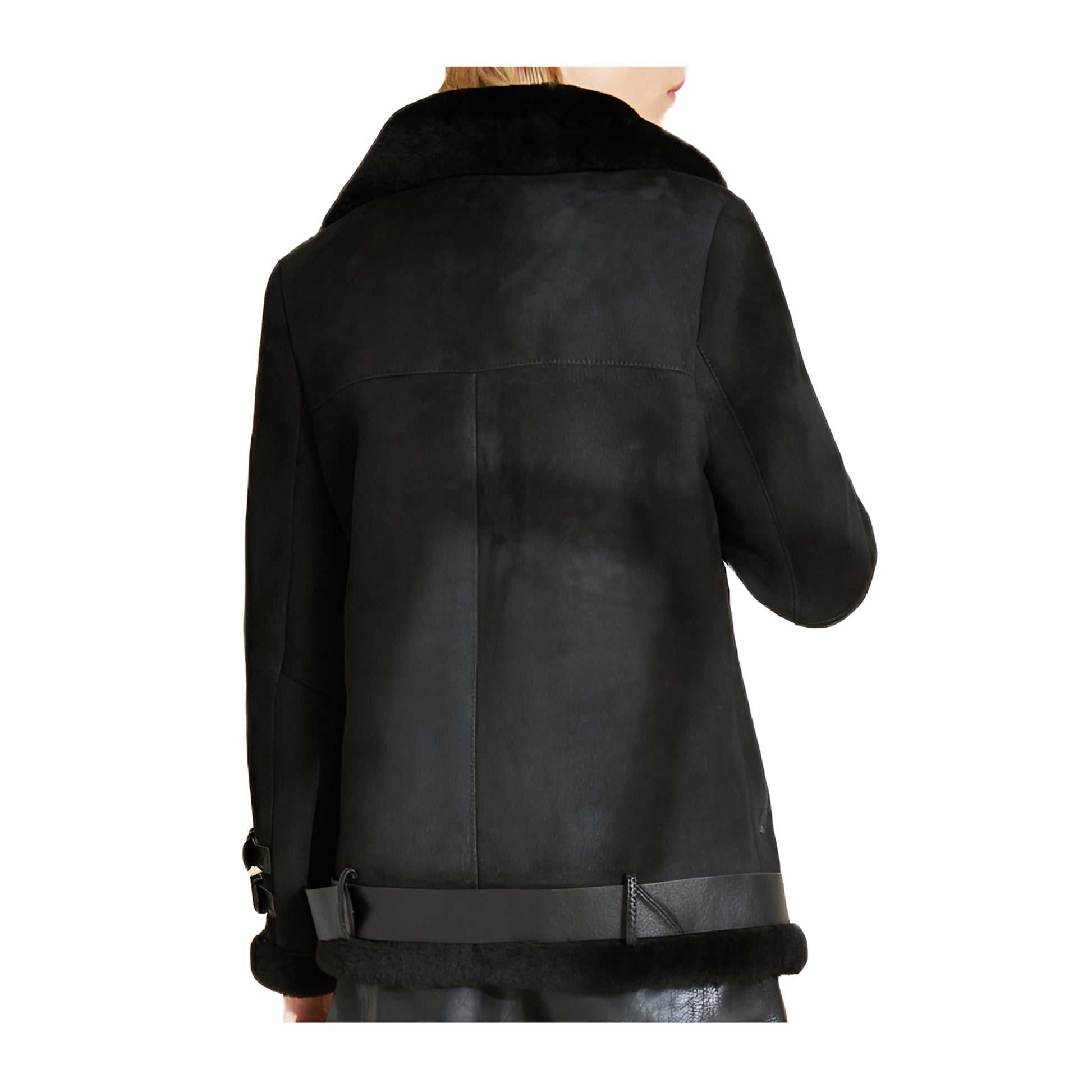 Veste noir aviateur cuir mouton femme