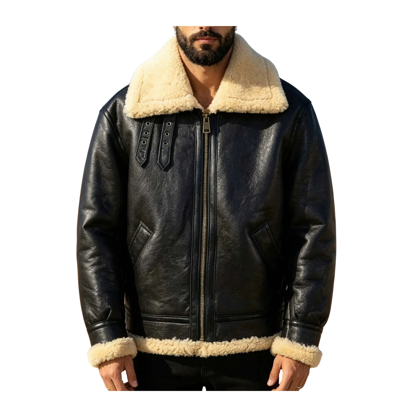 Veste noir homme peau lainée 