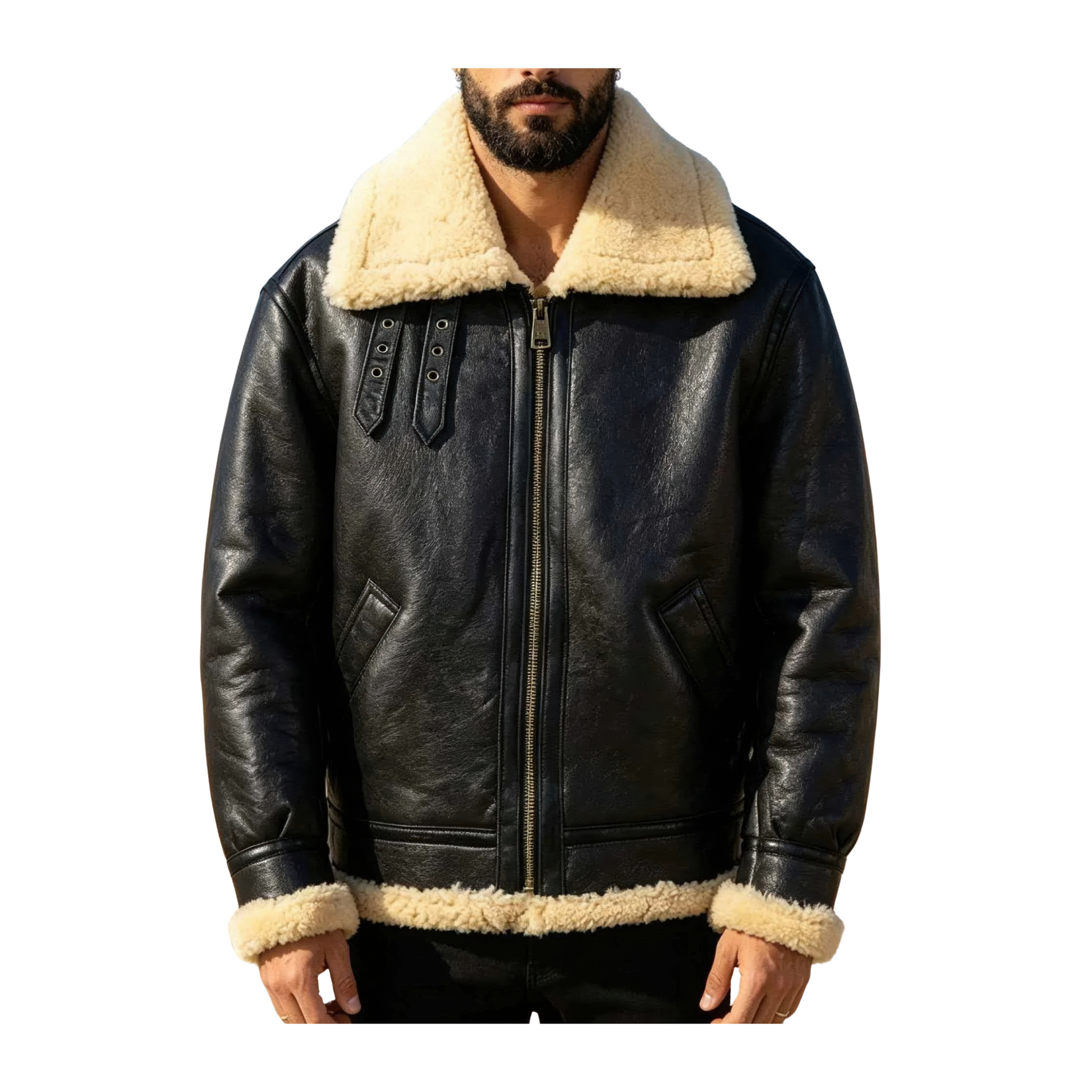 Veste noir homme peau lainée 