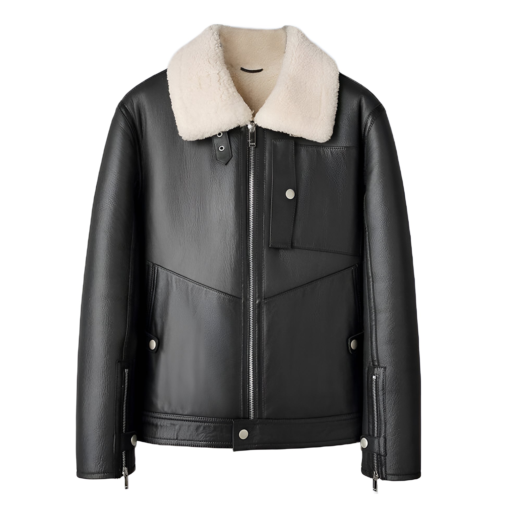 Veste Peau Lainée Noir Homme Cuir Aviateur