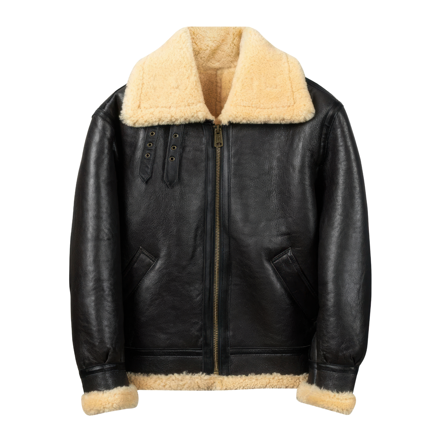 Veste peau lainée noir homme