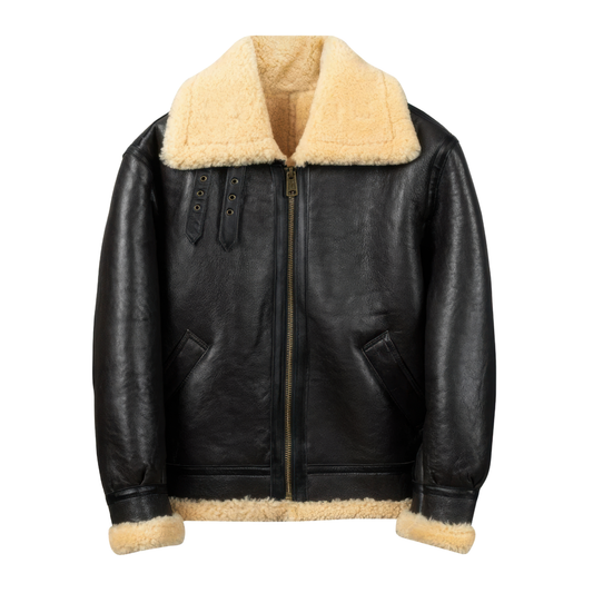 Veste peau lainée noir homme