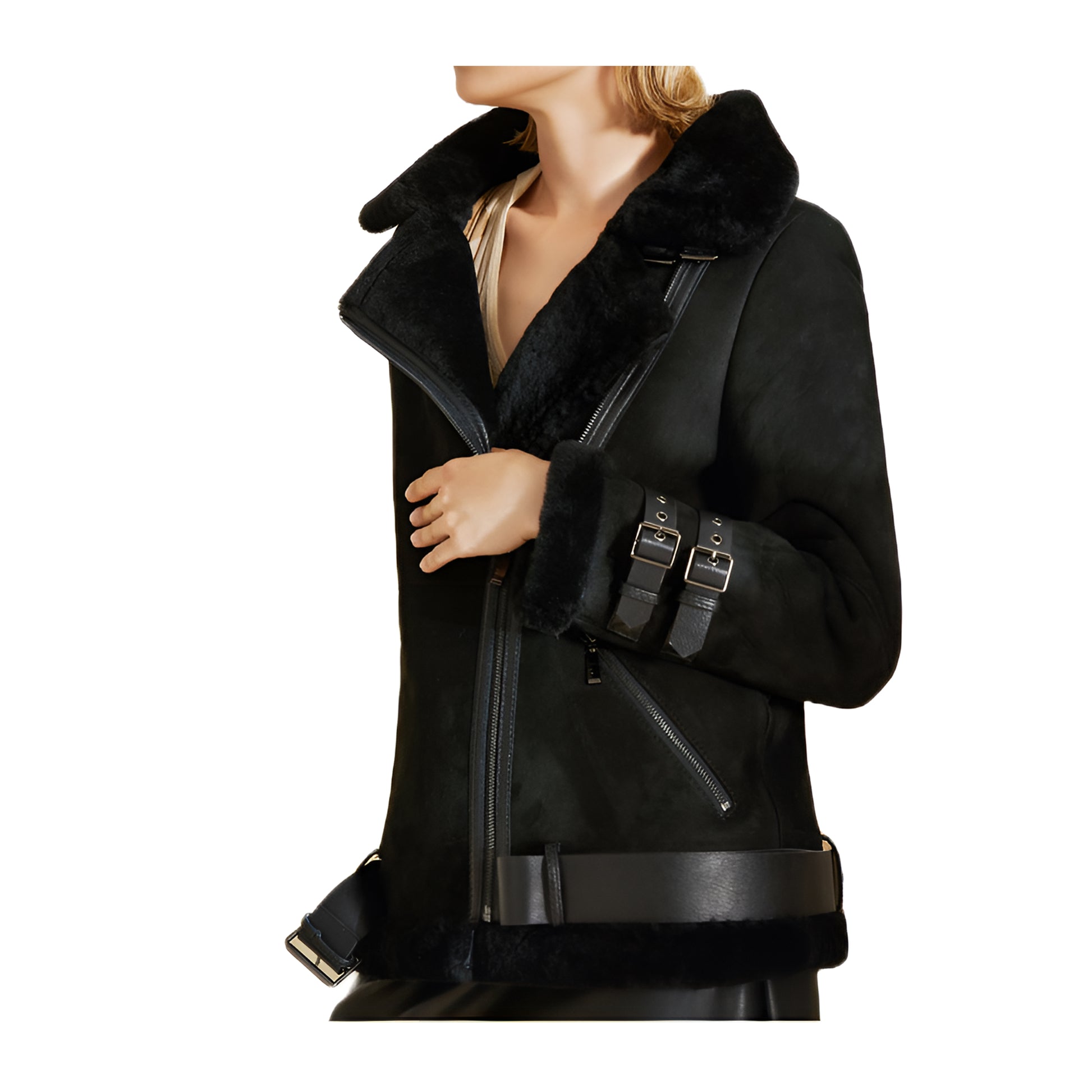 Vestes aviateur noir cuir mouton femme