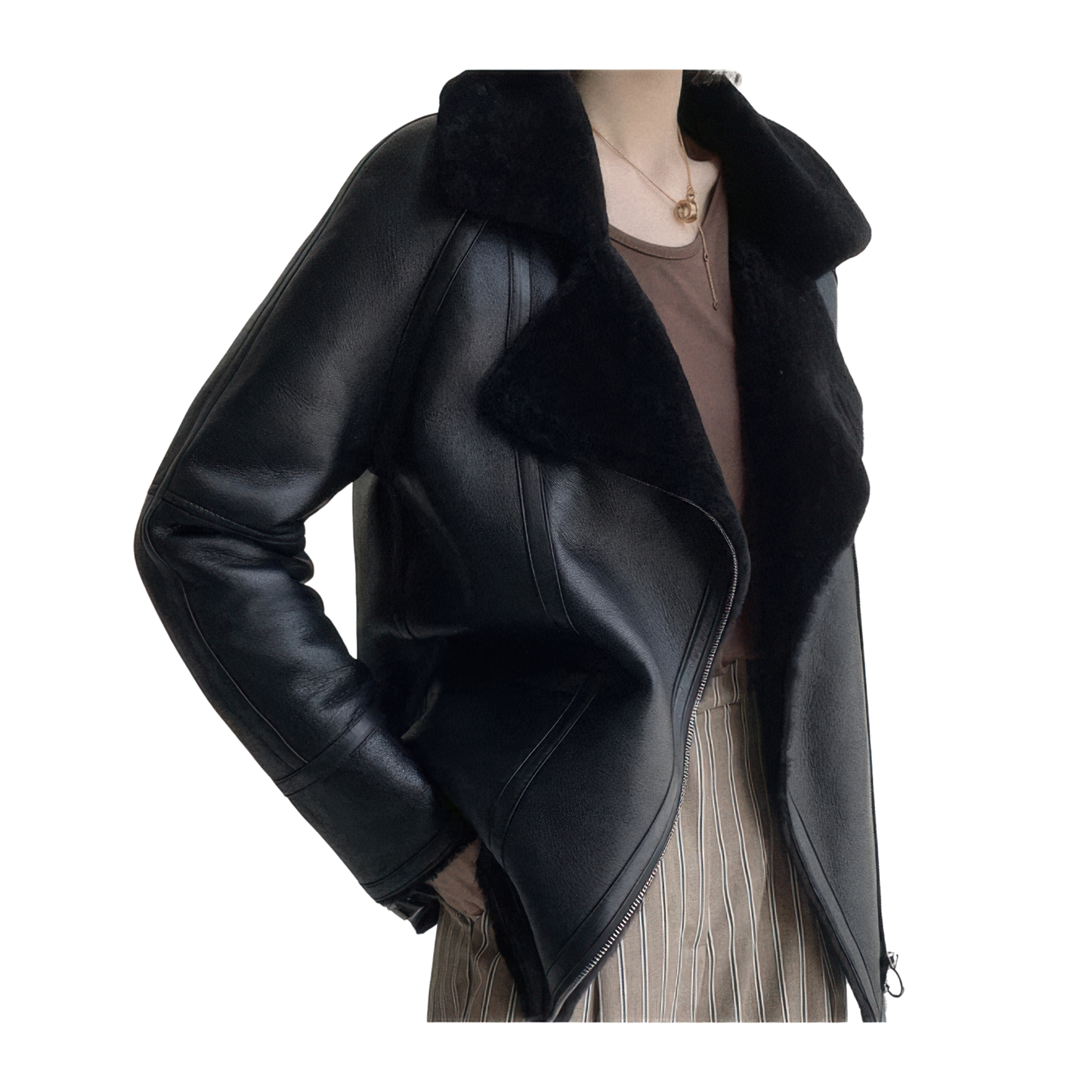 Vestes cuir retourné bombardier femme