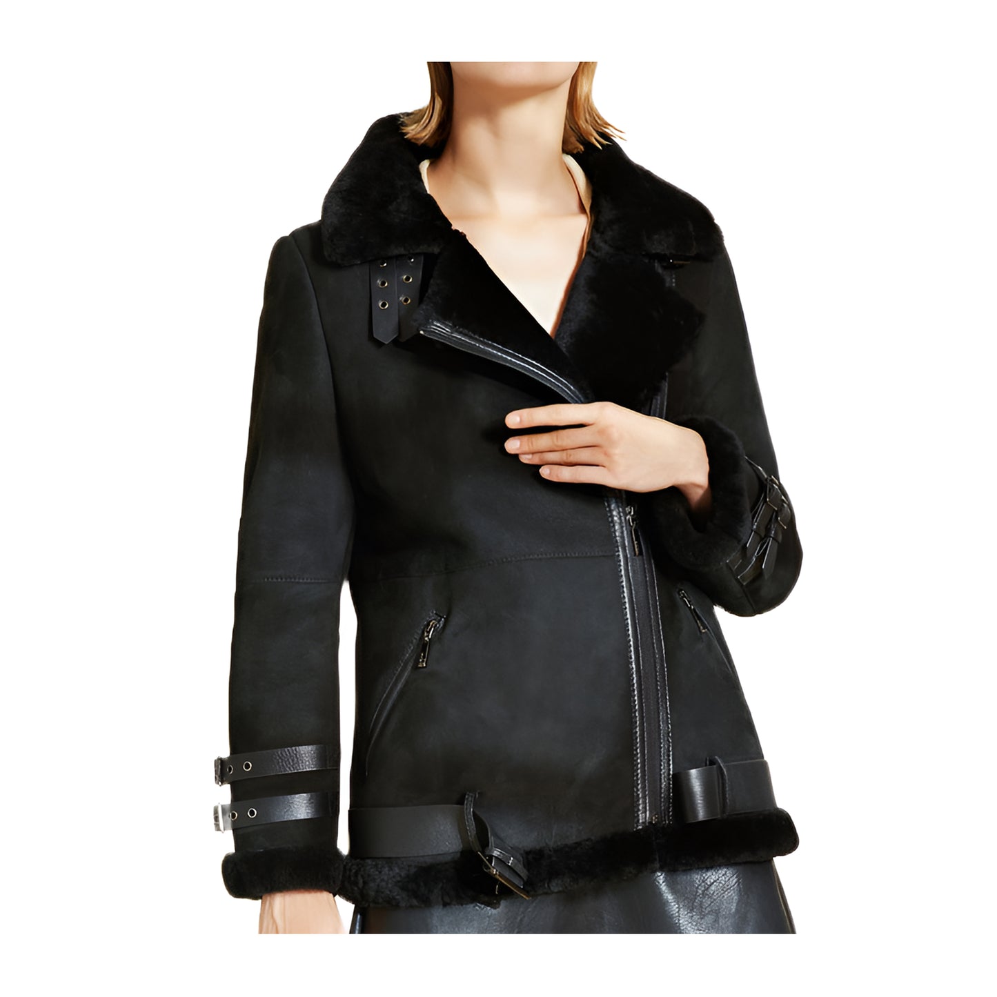 Vestes noir aviateur cuir mouton femme